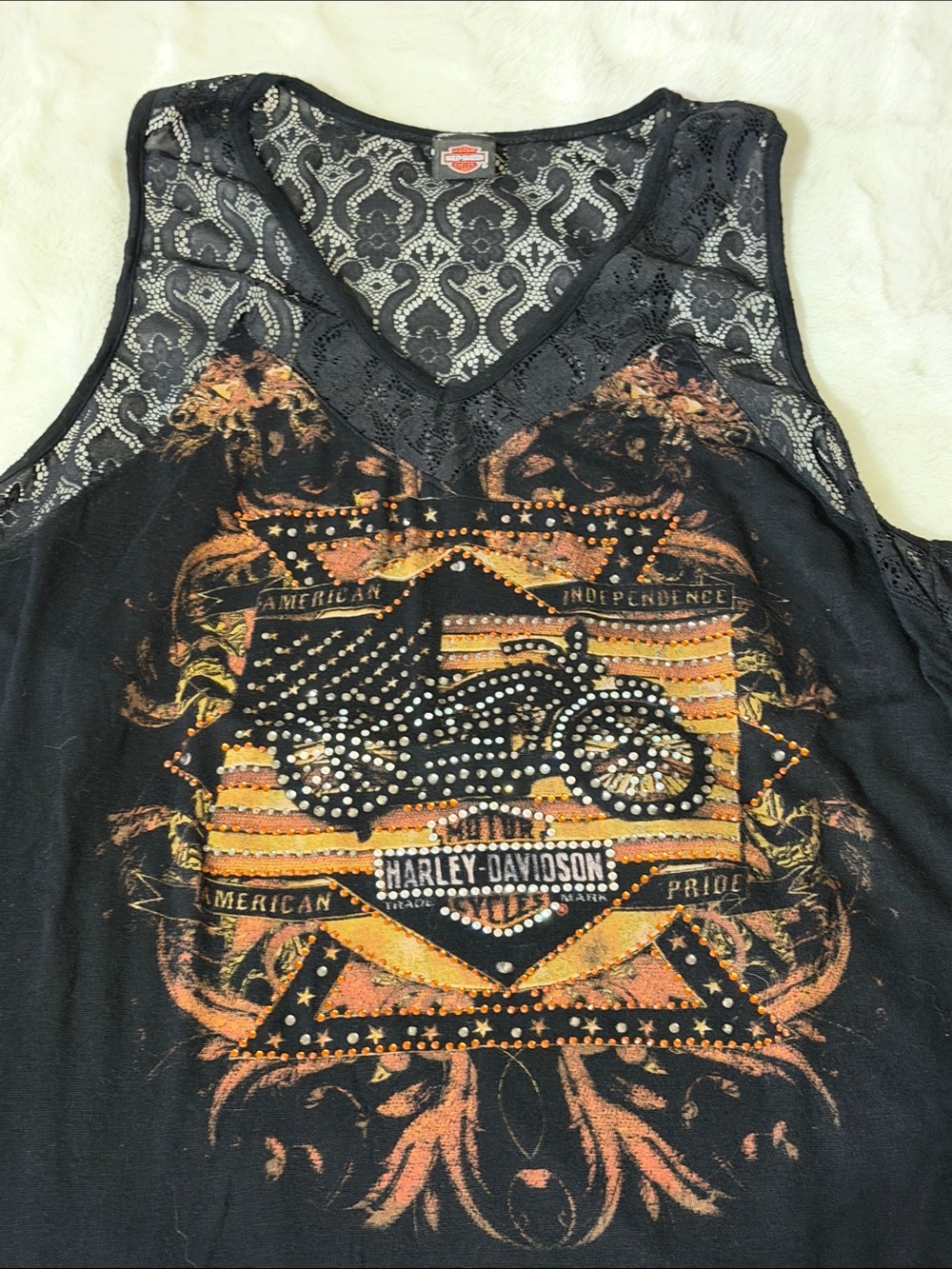 Harley Davidson Black Lace Tank Top with studded Bling size 2X